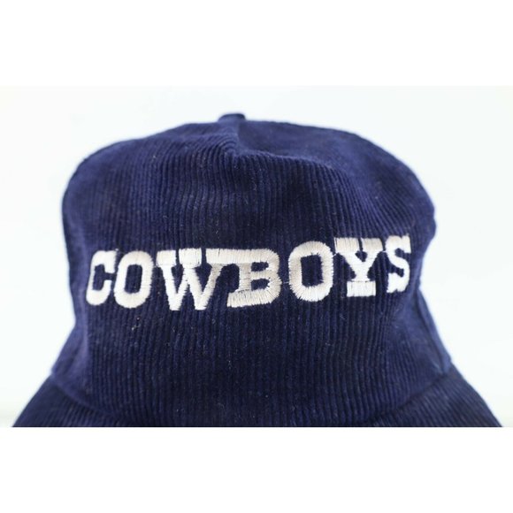 Vintage 90s NFL Dallas Cowboys Football Spell Out Corduroy Snapback Hat Cap Navy - Picture 3 of 8